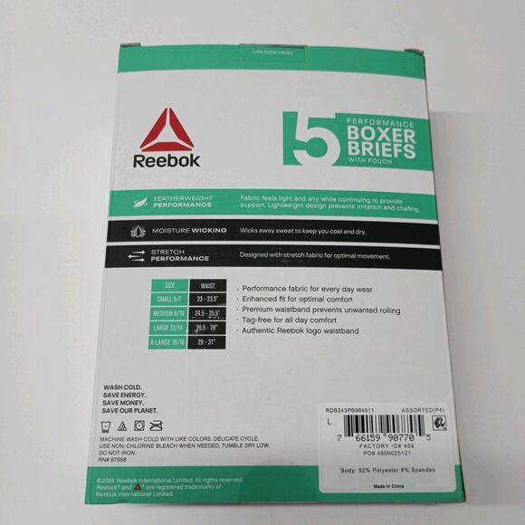 Boys Performance Boxer Briefs Reebok Size L Large (12/14) 5 Pack Moisture Wick - Picture 5 of 6